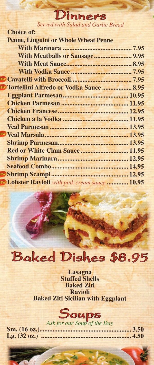 Bellissimo Cafe and Pizza in East Brunswick Menu